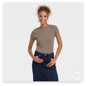 Women's Short Sleeve Slim Fit Ribbed T-
Shirt - A New Day - Light Brown